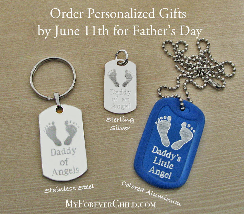personalized fathers day gifts: dog tag keychains pendants necklaces, daddy of angels