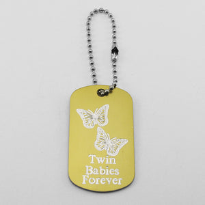 Twin Babies Forever- Two Butterflies gold aluminum dog tag pendant memorial bag tag