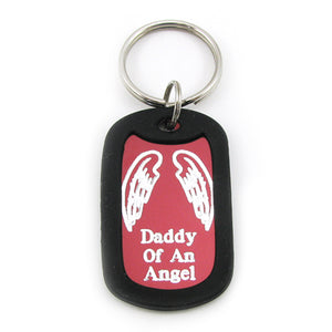 Daddy of an Angel- Angel Wings red aluminum dog tag pendant memorial keychain