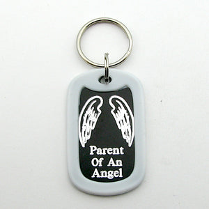 Parent of an Angel- Angel Wings black aluminum dog tag pendant memorial keychain