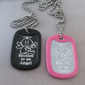 Brother and Big Sister to an Angel- Baby Angel aluminum dog tag pendant memorial necklace