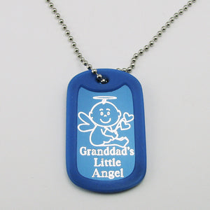 Granddad's Little Angel- Baby Angel blue aluminum dog tag pendant memorial necklace