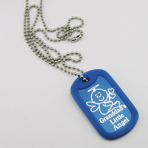 Granddad's Little Angel- Baby Angel blue aluminum dog tag pendant memorial necklace