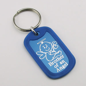 Brother of an Angel- Baby Angel blue aluminum dog tag pendant memorial keychain