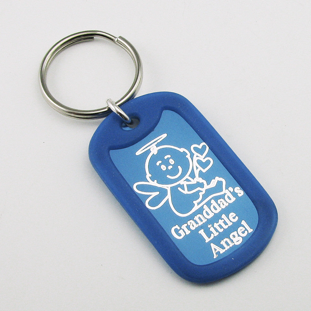 Granddad's Little Angel- Baby Angel blue aluminum dog tag pendant memorial keychain