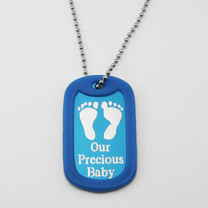 Our Precious Baby- Baby Footprints blue aluminum dog tag pendant memorial necklace
