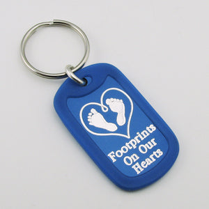 Baby Footprints on our Hearts- blue aluminum dog tag pendant memorial keychain
