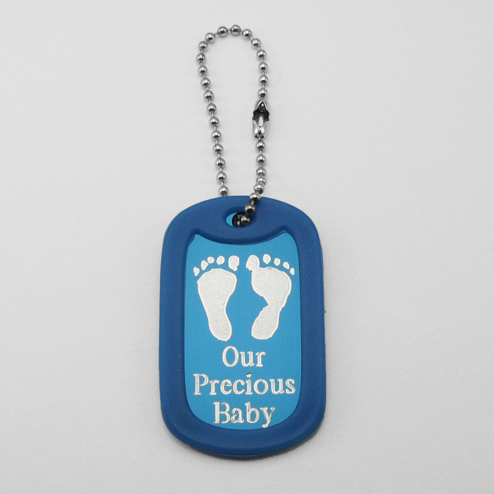 Our Precious Baby- Baby Footprints blue aluminum dog tag pendant memorial keychain