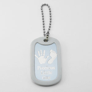 Precious Little One- Baby Handprint/Footprint silver aluminum dog tag pendant memorial bag tag