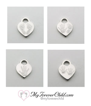 Select one of our engraved heart charms: Baby Feet, Handprint-Footprint, Handprint, 2 Hands