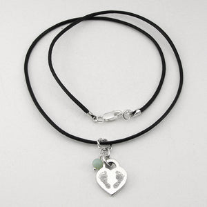 Small baby footprint charm with Boy-Angelite gem dangle and black leather necklace
