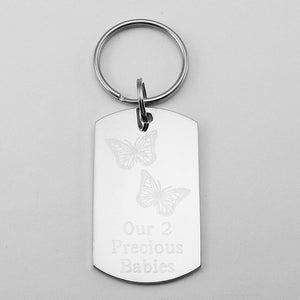Our 2 Precious Babies- Two Butterflies stainless steel dog tag pendant memorial keychain