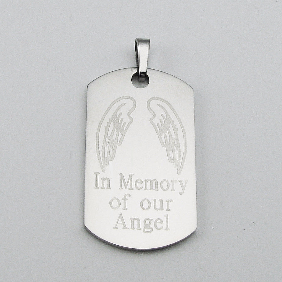 In Memory of our Angel- Angel Wings stainless steel dog tag memorial pendant