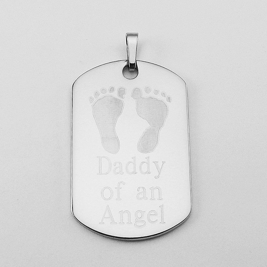 Daddy of an Angel- Baby Footprints stainless steel dog tag memorial pendant