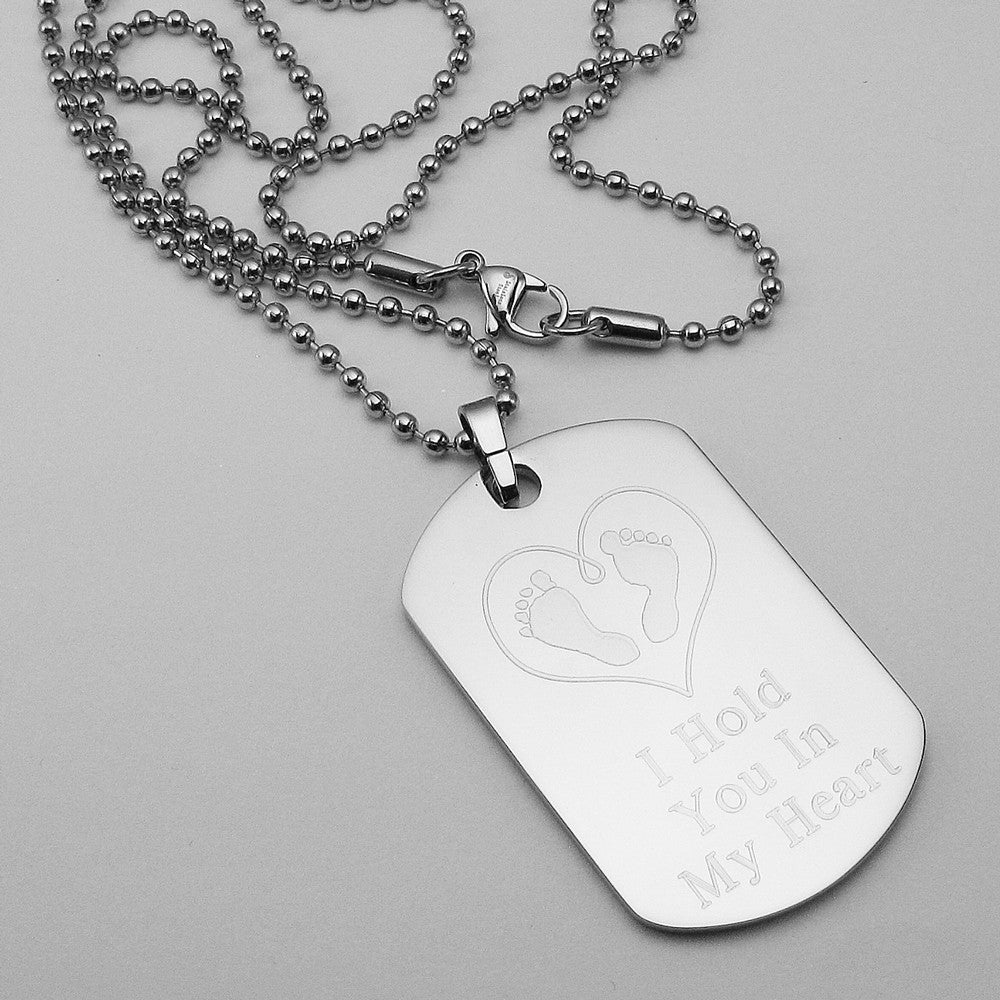 I Hold You In My Heart- Baby Footprints in Heart stainless steel dog tag memorial pendant