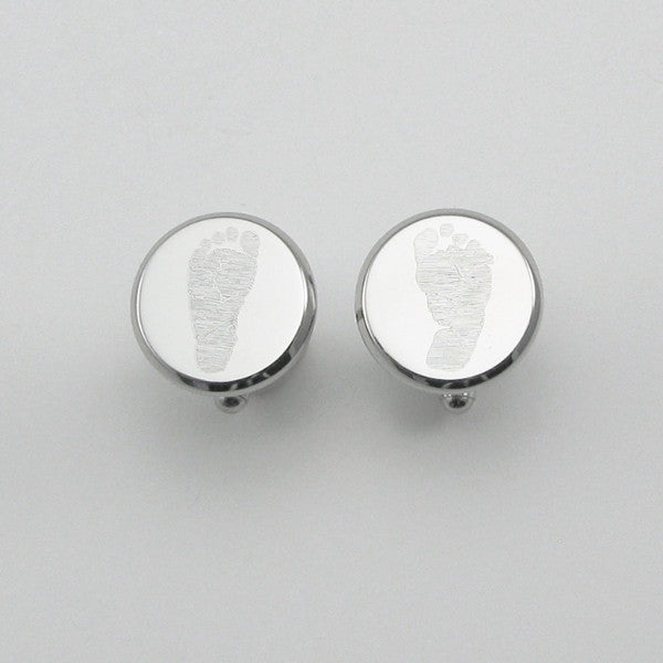 Your baby's, child's, or loved one's actual footprint images custom engraved on stainless steel round cufflinks