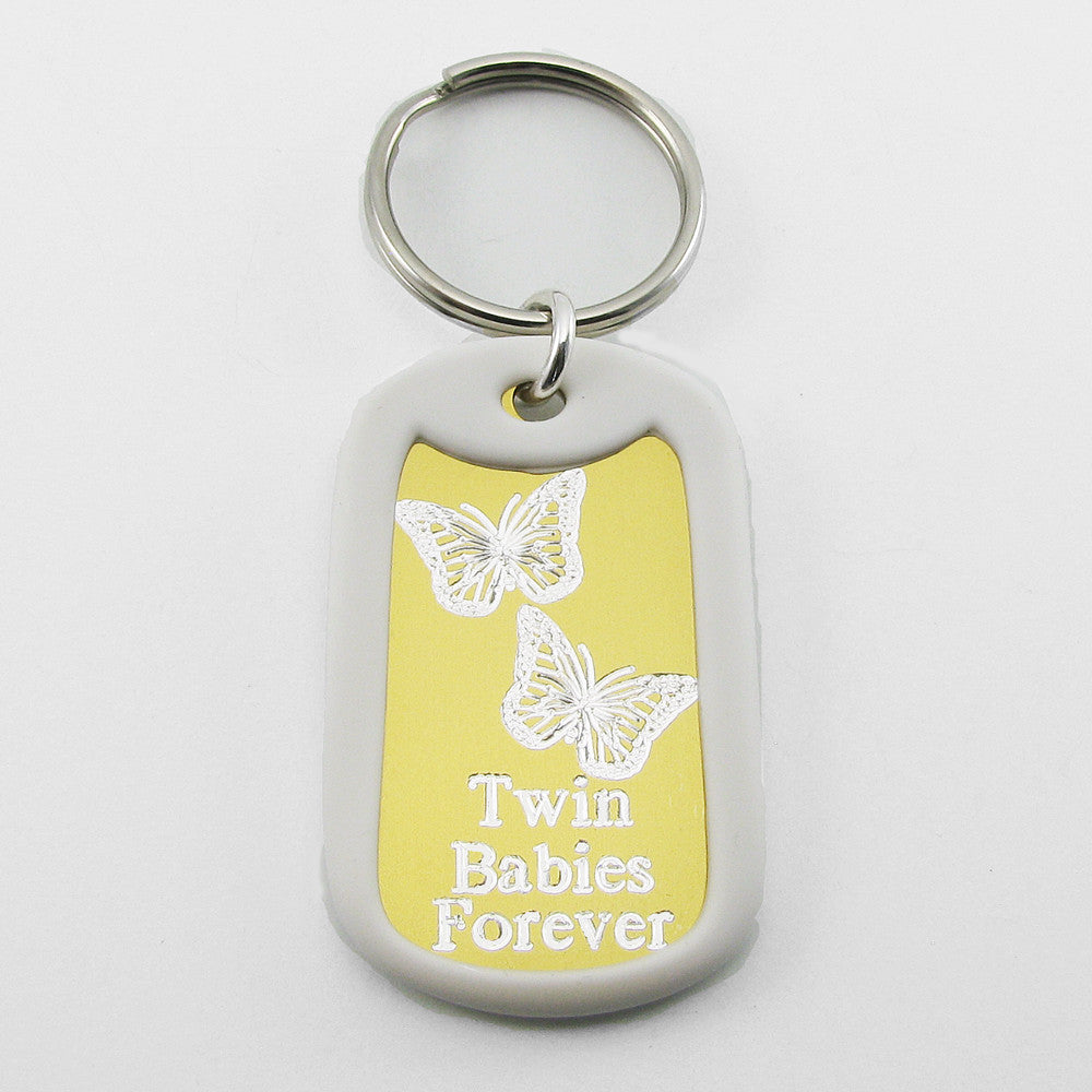 Twin Babies Forever- Two Butterflies gold aluminum dog tag pendant memorial keychain
