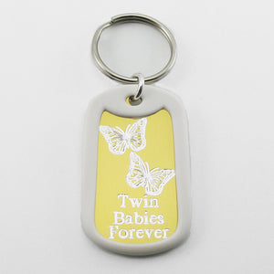 Twin Babies Forever- Two Butterflies gold aluminum dog tag pendant memorial keychain