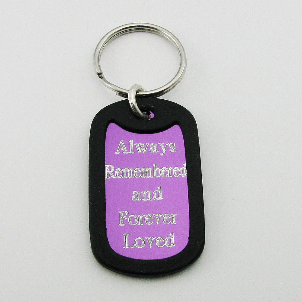 Always Remembered & Forever Loved- purple aluminum dog tag pendant memorial key chain