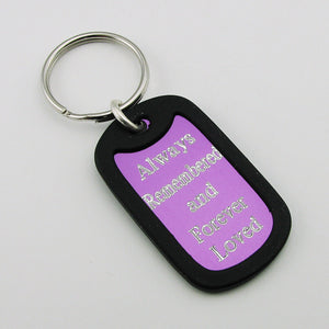 Always Remembered & Forever Loved- purple aluminum dog tag pendant memorial keychain