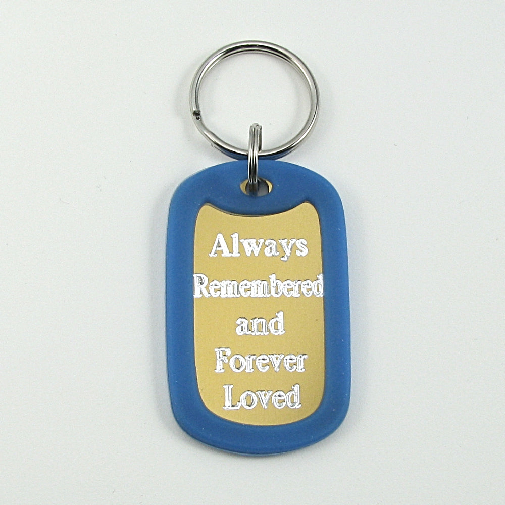 Always Remembered & Forever Loved- purple aluminum dog tag pendant memorial key chain