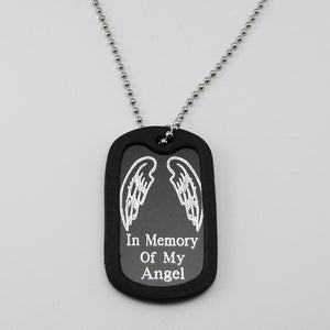 In Memory of my Angel- Angel Wings black aluminum dog tag pendant memorial necklace