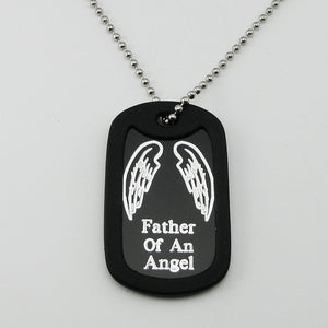 Father of an Angel- Angel Wings black aluminum dog tag pendant memorial necklace