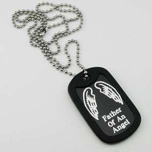 Father of an Angel- Angel Wings black aluminum dog tag pendant memorial necklace