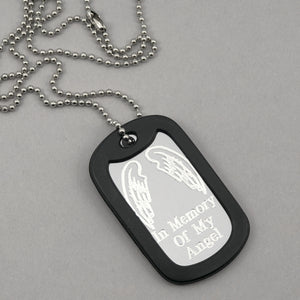 In Memory of my Angel- Angel Wings silver aluminum dog tag pendant memorial necklace