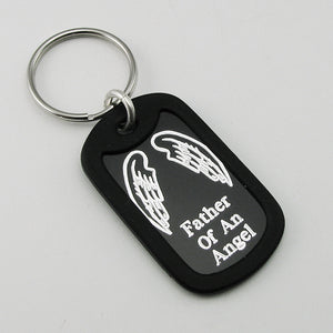 Father of an Angel- Angel Wings black aluminum dog tag pendant memorial keychain