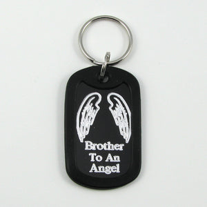 Brother to an Angel- Angel Wings black aluminum dog tag pendant memorial keychain