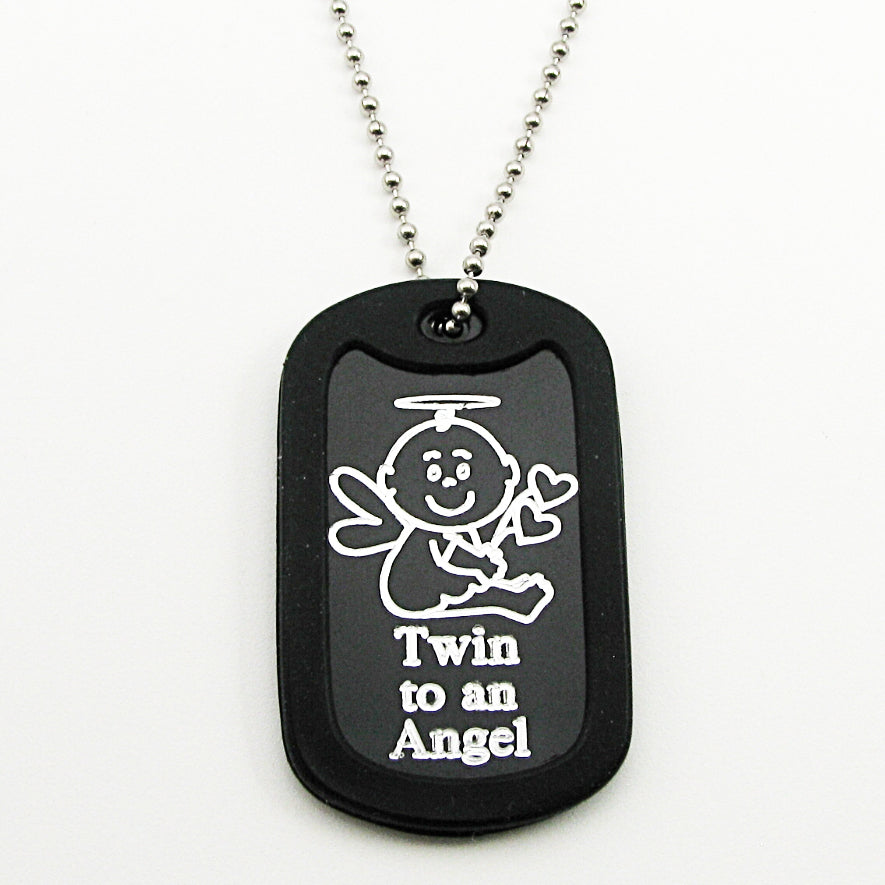 Brother of an Angel- Baby Angel blue aluminum dog tag pendant memorial necklace