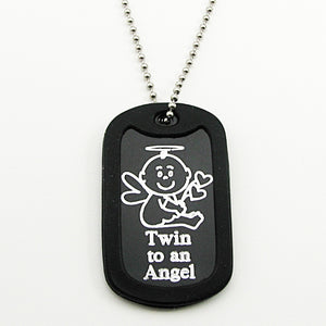 Twin to an Angel- Baby Angel black aluminum dog tag pendant memorial necklace