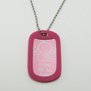 Sister of an Angel- Baby Angel pink aluminum dog tag pendant memorial necklace
