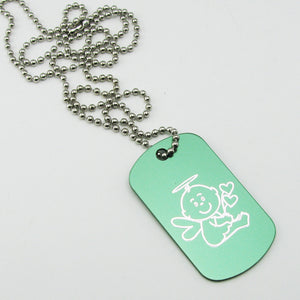 Baby Angel green aluminum dog tag pendant memorial necklace- shown without rubber silencer or personalization