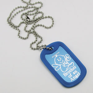 Brother of an Angel- Baby Angel blue aluminum dog tag pendant memorial necklace