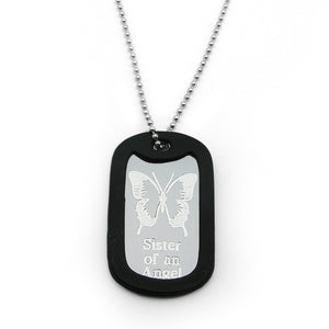 Sister of an Angel- Butterfly silver aluminum dog tag pendant memorial necklace