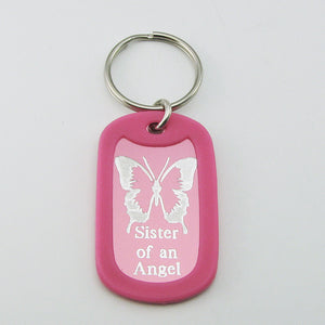 Sister of an Angel- Butterfly pink aluminum dog tag pendant memorial keychain