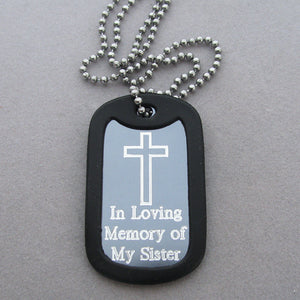In Memory of My Sister- Simple Cross Silver Aluminum Dog Tag Pendant Memorial Necklace