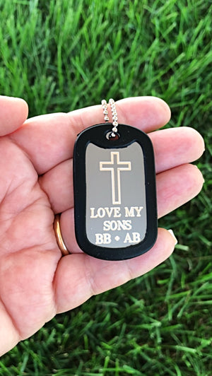 Love My Sons- Simple Cross Silver Aluminum Dog Tag Pendant Memorial Necklace