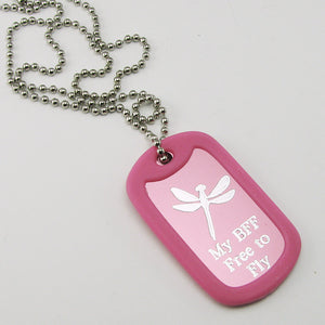 Best Friends- Dragonfly pink aluminum dog tag pendant memorial necklace