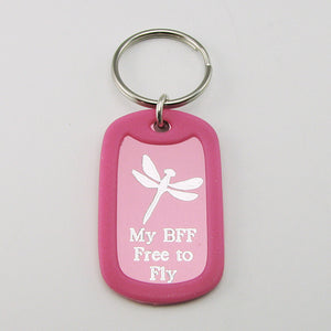 Best Friends- Dragonfly pink aluminum dog tag pendant memorial keychain