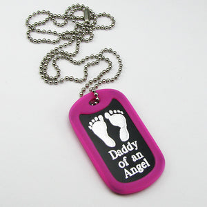 Daddy of an Angel- Baby Footprints Black Aluminum Dog Tag Memorial Necklace