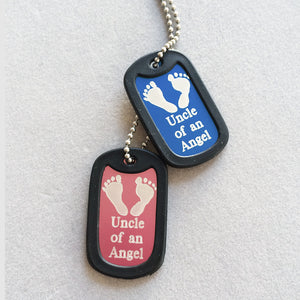 Uncle of an Angel- Baby Footprints pink & blue aluminum dog tag pendant memorial necklace
