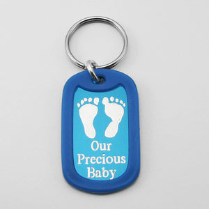 Our Precious Baby- Baby Footprints blue aluminum dog tag pendant memorial keychain