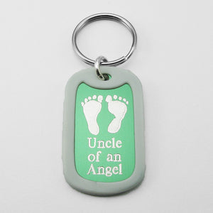 Uncle of an Angel- Baby Footprints blue aluminum dog tag pendant memorial keychain
