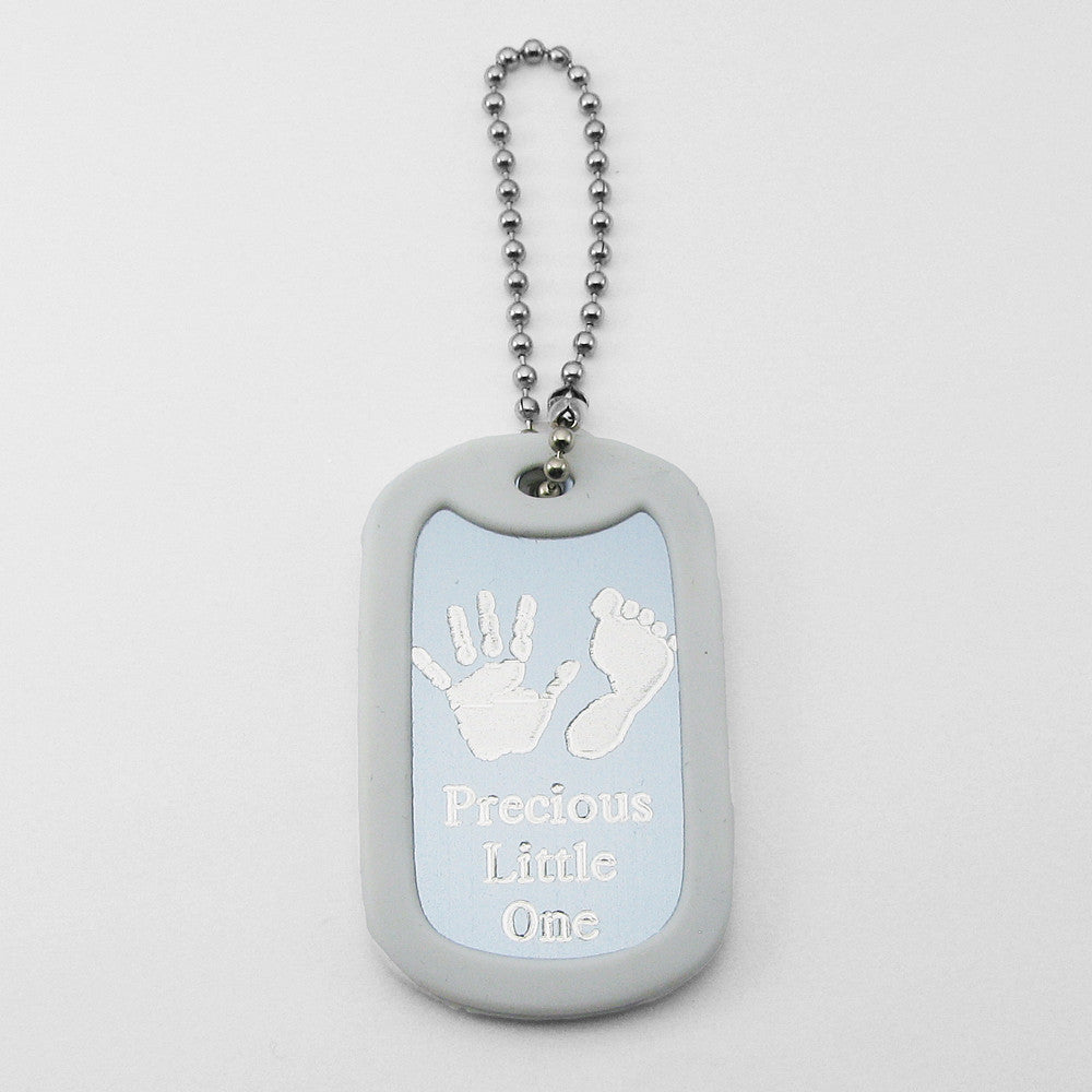 Precious Little One- Baby Handprint/Footprint silver aluminum dog tag pendant memorial keychain