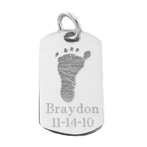 Your baby's, child's, or loved one's actual footprint image custom engraved on a sterling silver dog tag pendant