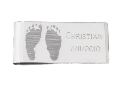 Your baby's, child's, or loved one's actual handprint image custom engraved on a sterling silver money clip