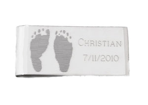 Your baby's, child's, or loved one's actual footprints image custom engraved on a sterling silver money clip